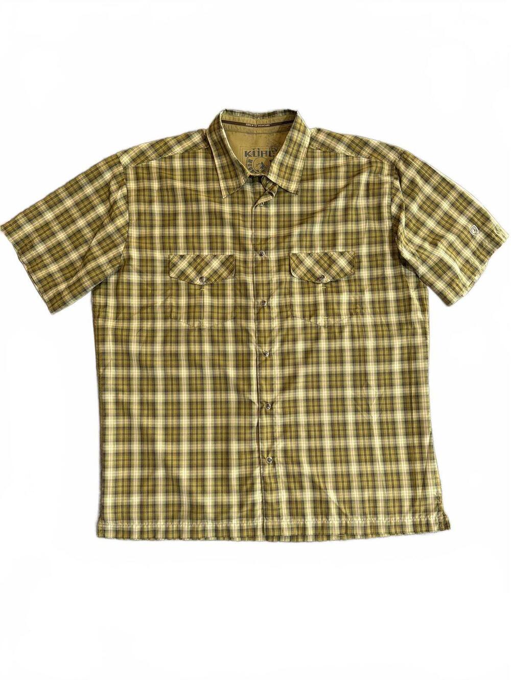 Kühl Mountain Grown XXL Plaid Short Sleeve Men's Shirt Olive Green Hiking